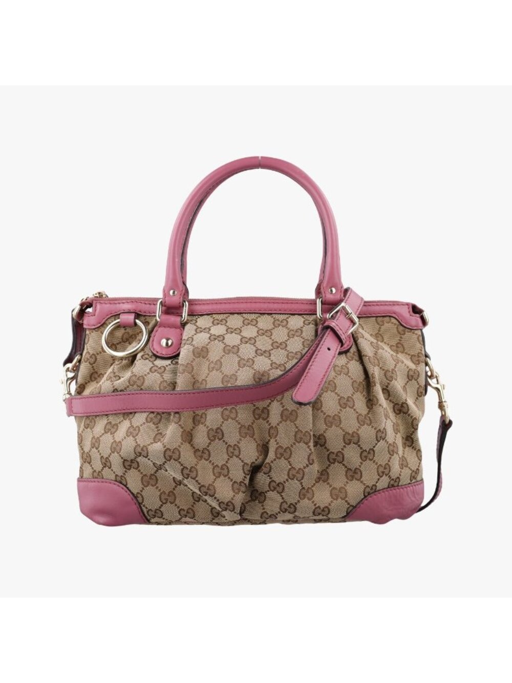 Gucci Sukey Beige Pink Canvas Leather Shoulder Bag